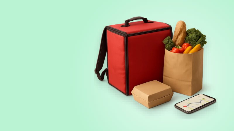 Курьерская сумка с едой и смартфон с приложением доставки, доставка еды в Египте