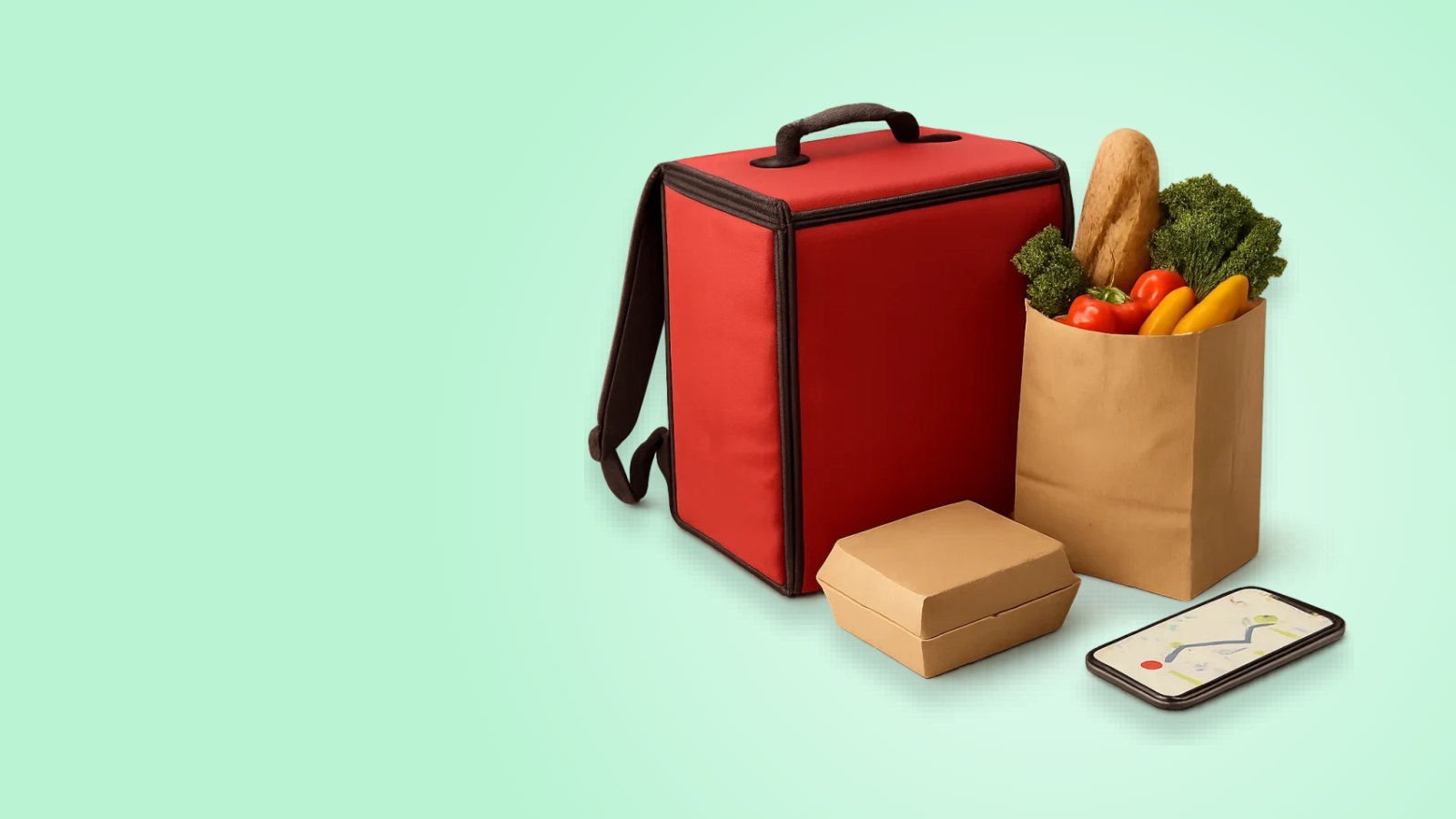 Курьерская сумка с едой и смартфон с приложением доставки, доставка еды в Египте