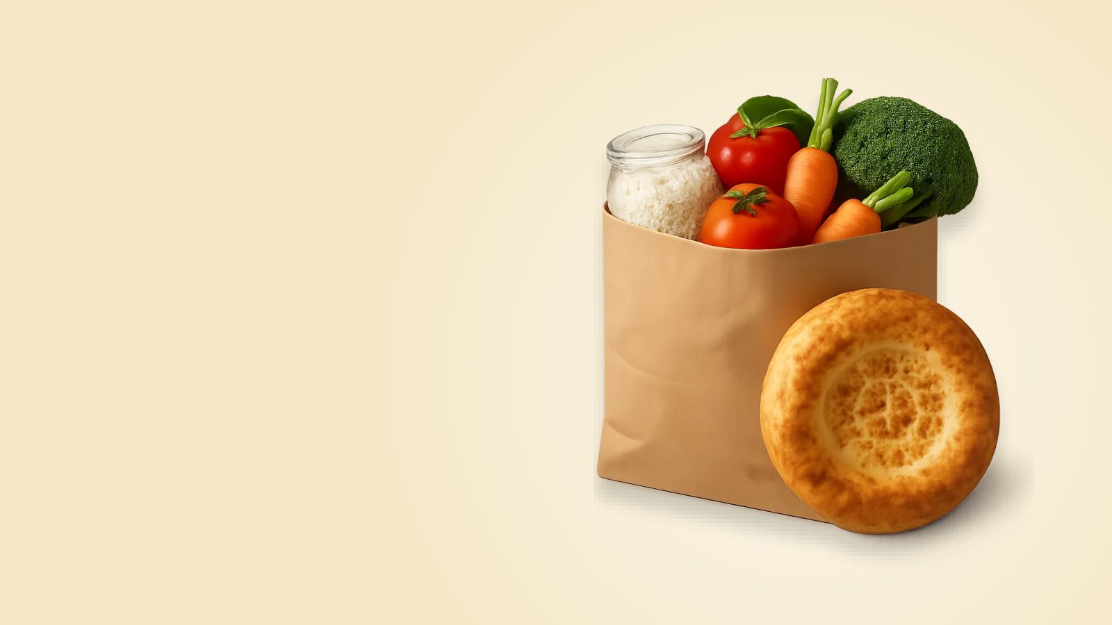 Бумажный пакет с гречкой, молочными продуктами и узбекской лепёшкой, продукты из СНГ в Каире
