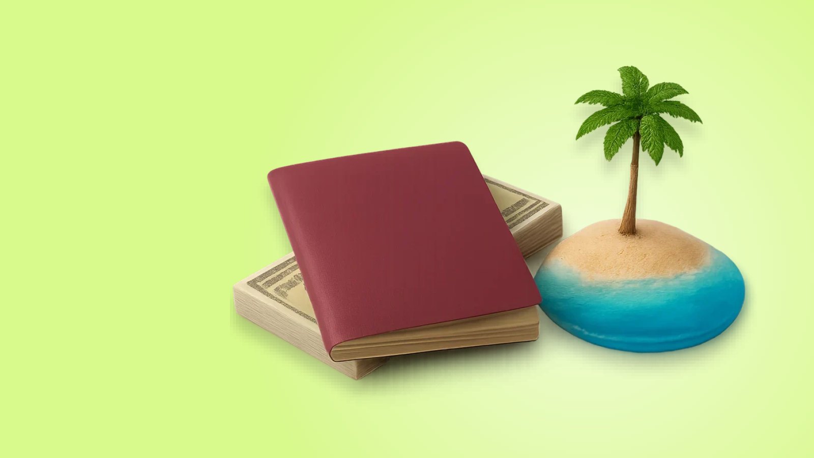 A passport with a Sinai stamp, a palm tree and a plane over a Sharm El Sheikh beach