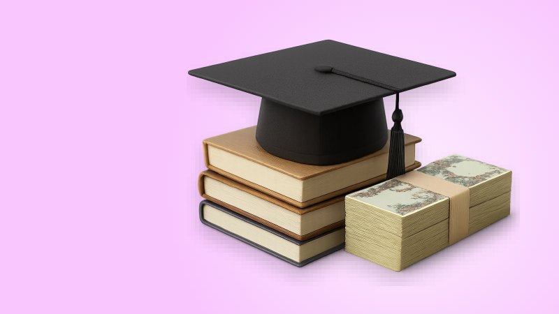 Академическая шапочка на стопке книг и египетские фунты, стипендии для иностранцев в Египте