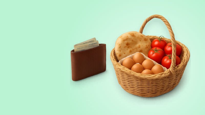 Египетские фунты и корзина с продуктами, бюджет на месяц в Египте