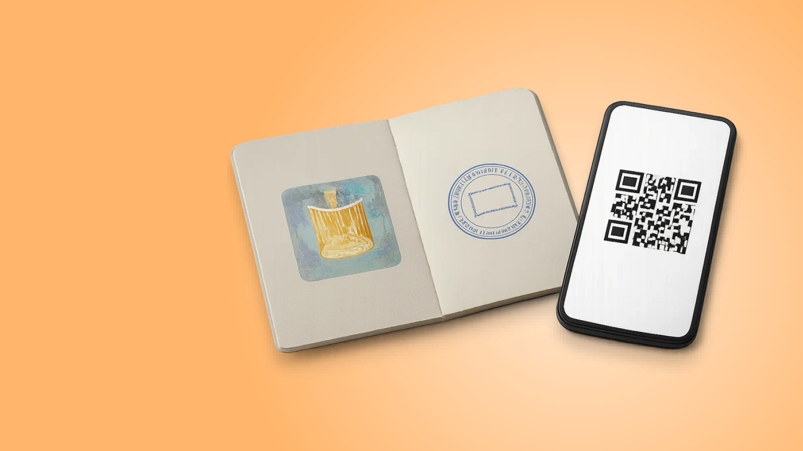 A passport with an Egyptian visa, a boarding pass and a small plane in front of the pyramids