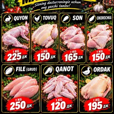 Мясные продукты, курица, кролик, утка