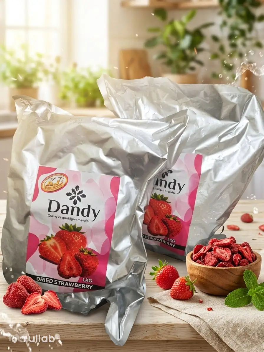 Dried strawberries and dry ice cream